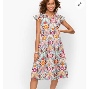 Talbots Smocked Dress‎ - Floral Tile Multicolor Size 16W